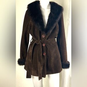 Vintage 80's Tower USA Faux Suede and Faux Fur Coat